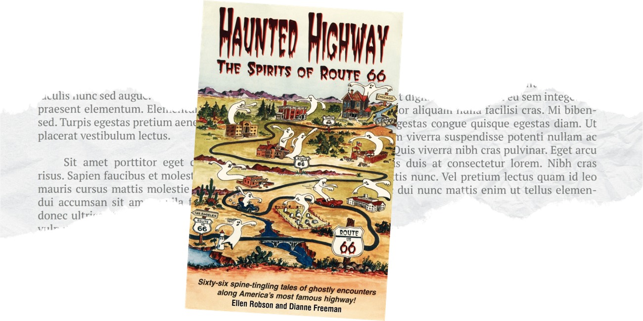 Book cover for Haunted Highway: The Spirits of Route 66 with cartoon ghosts