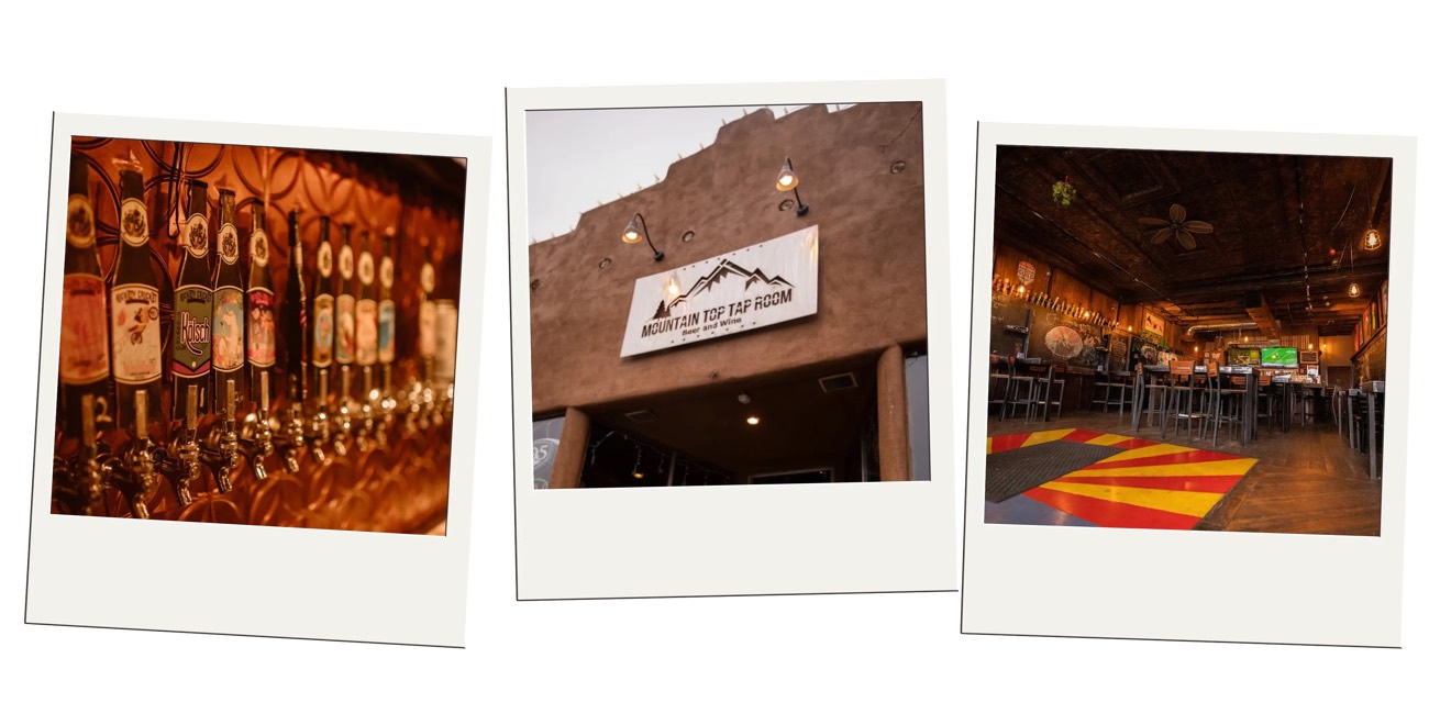 Polaroids of beer taps, the Mountain Top Tap Room sign, and a tavern interior