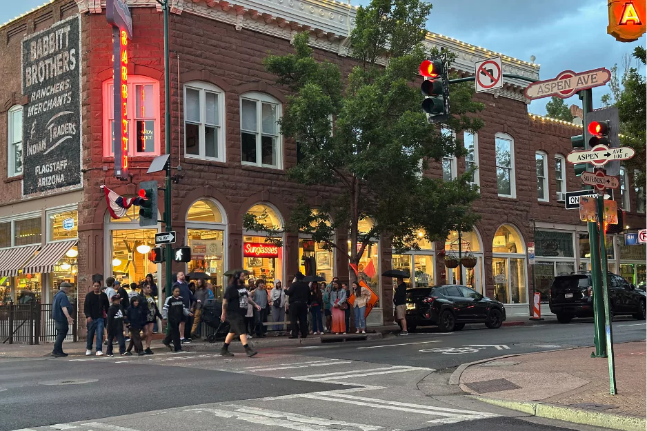 Downtown Flagstaff after dark on the adults-only ghost tour route