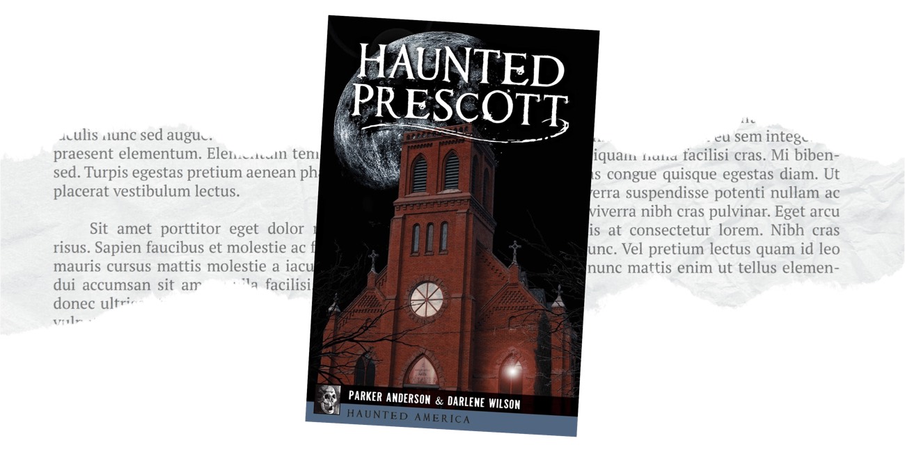 Haunted Prescott book cover showing a red brick church under a full moon
