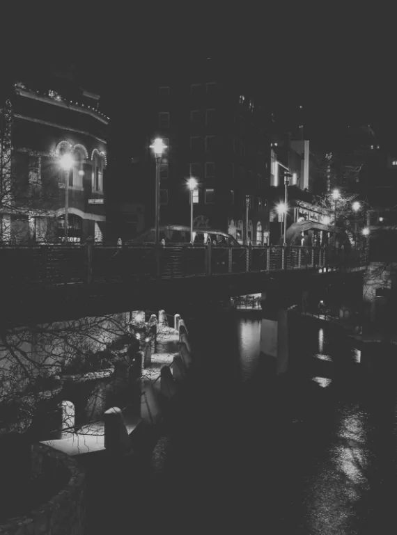 Alamo Plaza area at night on a San Antonio ghost tour