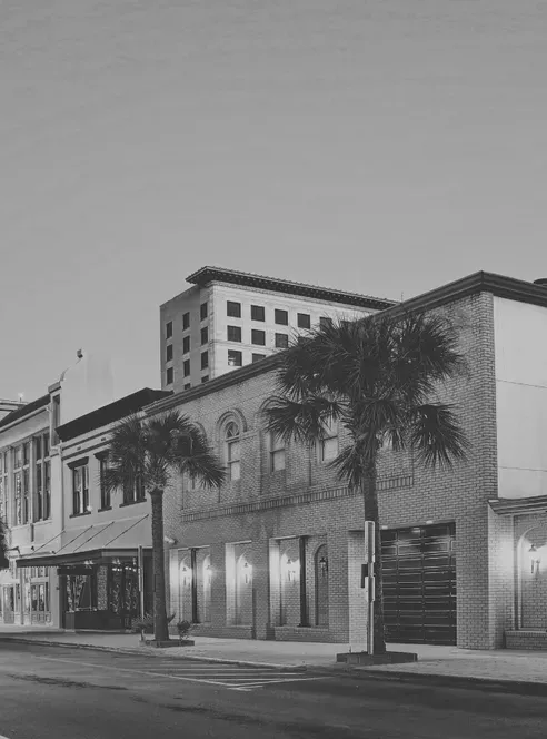 The Strand historic district in Galveston at dusk